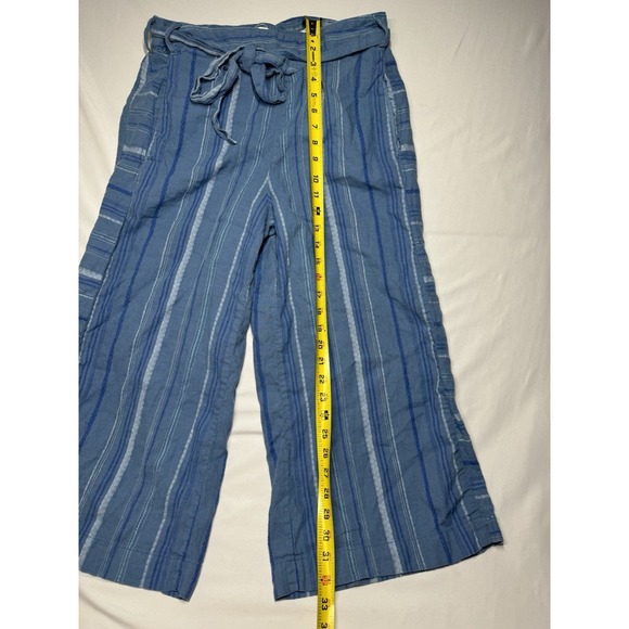 Anthropologie Laguna Cropped Linen Blend Wide Leg Pant‎ Blue Womens Large - Picture 5 of 5